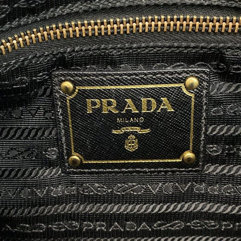Prada Shoulder Bag Logo Jacquard Black Leather Tag - Picture 8 of 15